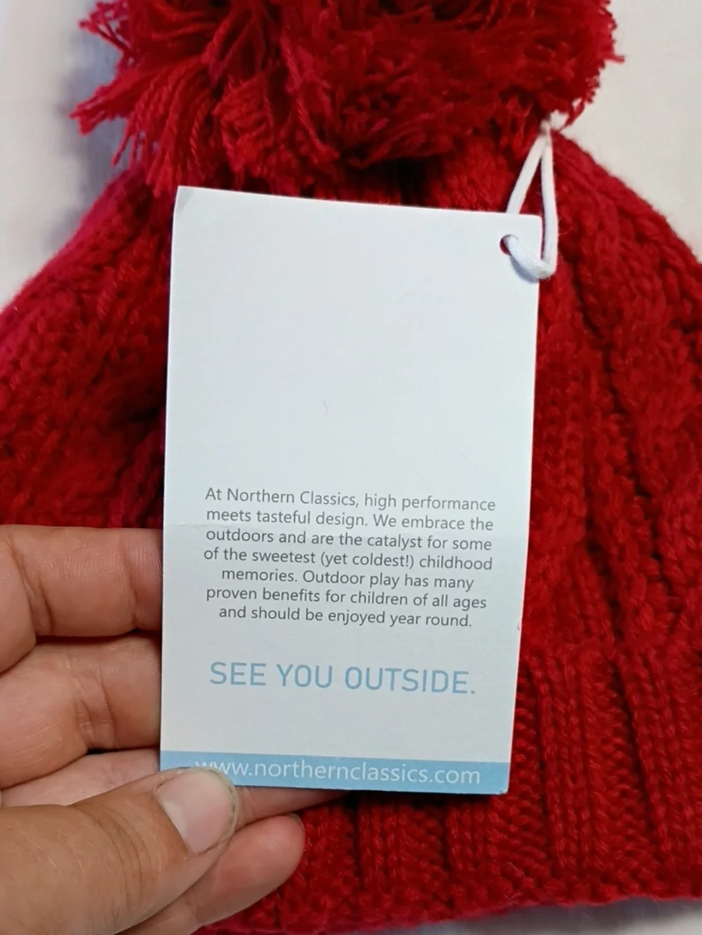 NWT Northern Classics Red Classic Pom Pom Cable Knit Beanie Sz 0-6 Month Winter